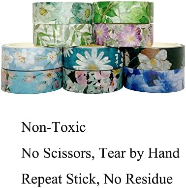 Spring Flower Washi Tape Set 10 rolls - 15 mm Floral Decorative Tape