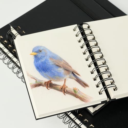 CuppaClip Sketch Book Hardcover Drawing Pad 300GSM Acid-Free Paper Spiral Bound Sketchbook 50 Sheets/100 Pages Art Supplies (Spiral Binding, 4x5.9in)