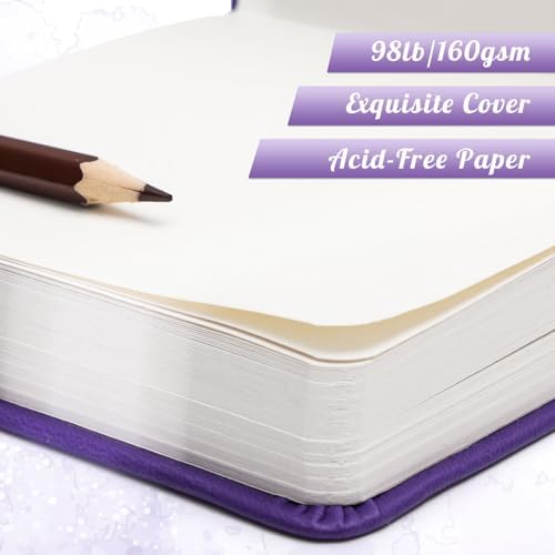 5" × 5" Hardcover Small Sketchbook, 80 Sheets, 160gsm Tiny Notebook, Purple