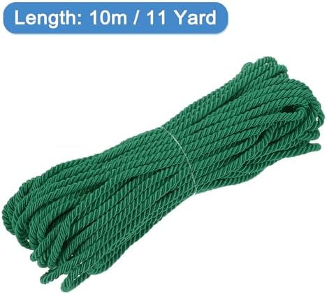 MECCANIXITY Twisted Cord Trim, 11 Yard 5mm 3-Ply Twine Braided Rope Shiny Thread String for Craft Gift Bag Curtain Christmas Decor, Forest Green - 10m