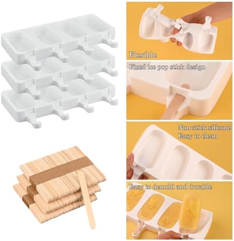 Sakolla Large Oval 4 Cavities Silicone Popsicle Molds, Set of 3