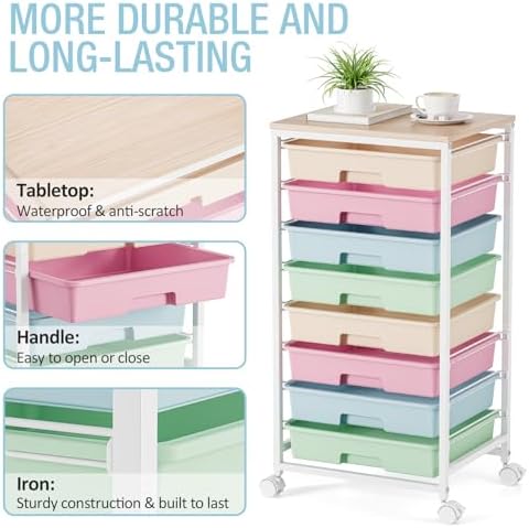 Rolling Storage Cart, Rainbow Cart with 8 Drawers and Wooden Tabletop, Teacher Organization for Classroom, Art Cart for Classroom,Office,Bedroom,Rainbow | Teacher Organization for Classroom, Art Cart for Office,Bedroom,Craft Room