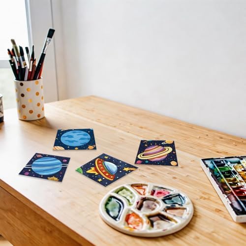Anseal 12 Packs Pre Drawn Canvas to Paint, 4" X 4" Planet Pre-Printed Paint Party, Pre Stretched Canvas Outline Painting Boards for Paint Lovers, Party Favor