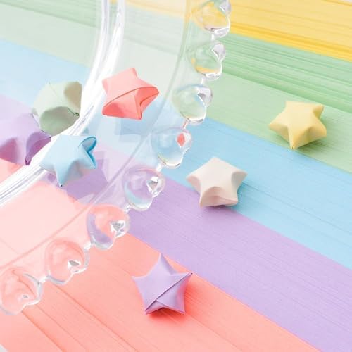1080 Sheets Star Origami Paper 6 Assortment Color Star Paper Strip Double Sided Origami Stars Paper Solid Color, Lucky Star Decoration Paper Strips DIY Hand Art Crafts (1080 Sheets 6 colors)