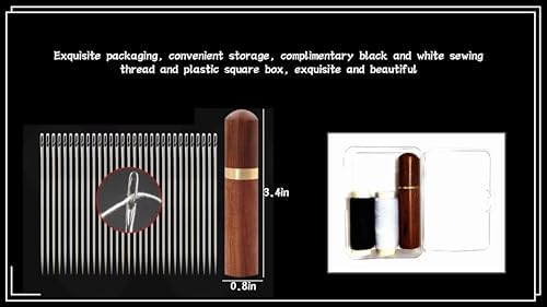 30 Pack Non Threading Sewing Needle Side Opening Sewing Needle with Wooden Needle Case+Square Storage Box+Black/White Threads Used for Sewing Clothes, Embroidery, etc(6 Mixed Sizes)