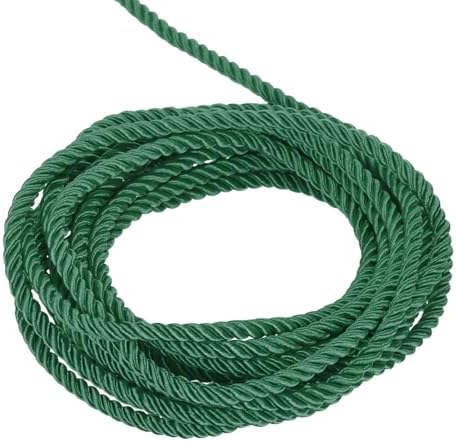 MECCANIXITY Twisted Cord Trim, 5 Yard 5mm 3-Ply Twine Braided Rope Shiny Thread String for Craft Gift Bag Curtain Christmas Decor, Forest Green - 5m