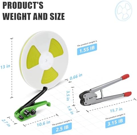 Heavy Duty Banding Strapping kit Contain 1/2" x3200" Polypropylene Packaging Straps & 100 Metal Seals 20 Plastic Edge Protectors Tensioner with Cutter Sealer Tool Glove