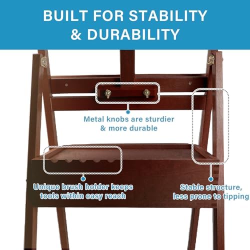 Large Beechwood H-Frame Studio Easel Stand with Storage Drawer, Walnut | Height Adjustable to 35Inches High, Suitable for Painting, Sketching and Displaying