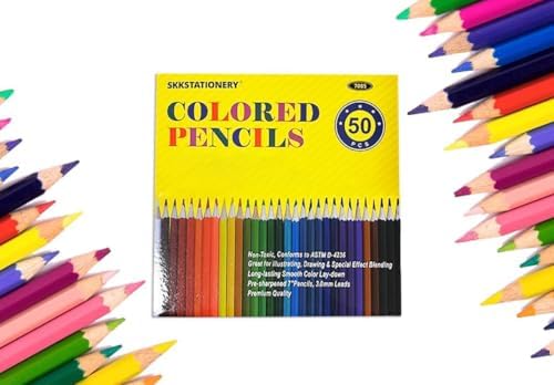 SKKSTATIONERY 50Pcs Colored Pencils, 50 Vibrant Colors