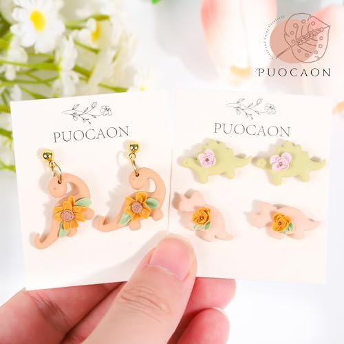 Puocaon Cute Dinosaur Clay Cutters - 16 Pcs Dinosaur Clay Cutters for Earrings, 4 Shapes × 4 Sizes