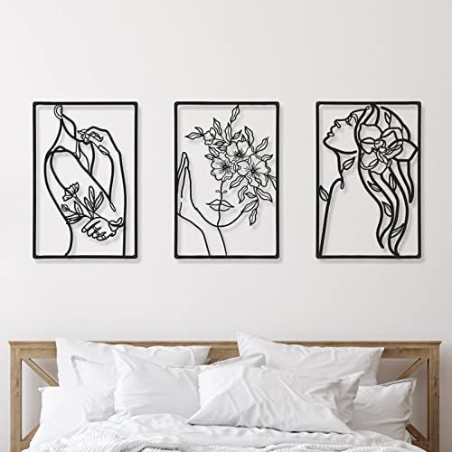 CHENGU 3 Pieces Minimalist Metal Wall Art Decor, Abstract Woman Line Art Wall Decor, Modern Metal Sculpture for Living Room Bedroom Bathroom Apartment Aesthetic Home Decoration
