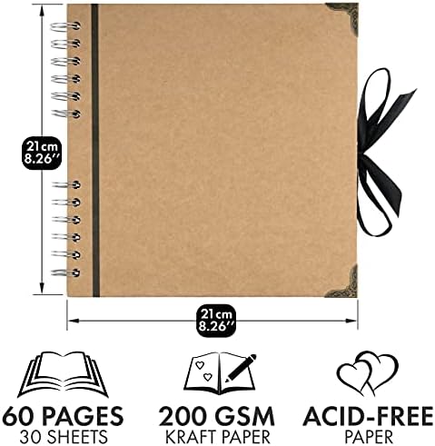 Bstorify Scrapbook Album 60 Pages (8 x 8 Inch) Brown Photo Album Scrap Book | Hardcover with Corner Protectors, Memory Book with Thick Kraft Paper Ideal for Your Scrapbooking Albums, Art & Craft Projects