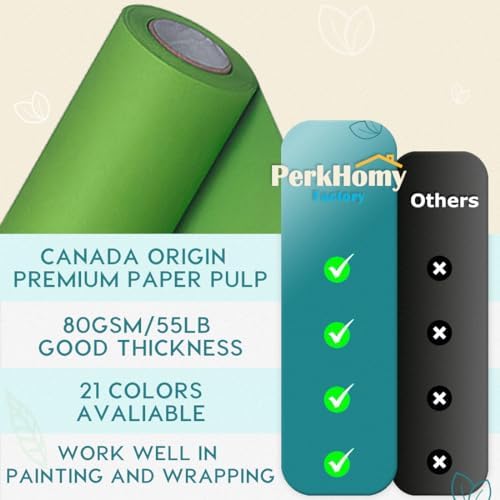 PerkHomy Medium Green Kraft Paper Roll 48" x 3,600" (300') for Gift Wrapping Bouquet Flower Art Painting Craft Writing Packaging Shipping 80GSM 55LB (Medium Green, 48" x 300')