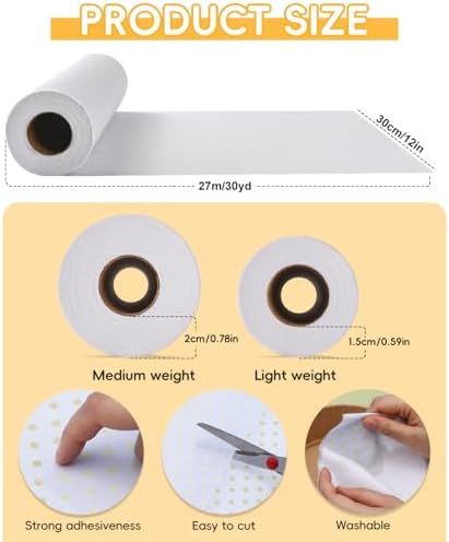 UzecPk Light Weight 12" X 30yd Iron-On Interfacing Fabric for Sewing