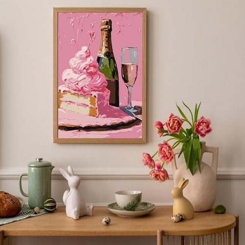 Auremi Red Wine Paint by Number Kits for Adults,Cake Paint by Number on Canvas with Frame DIY Painting with Number Acrylic Oil Paint Kits for Home Decor 8x12 Inch