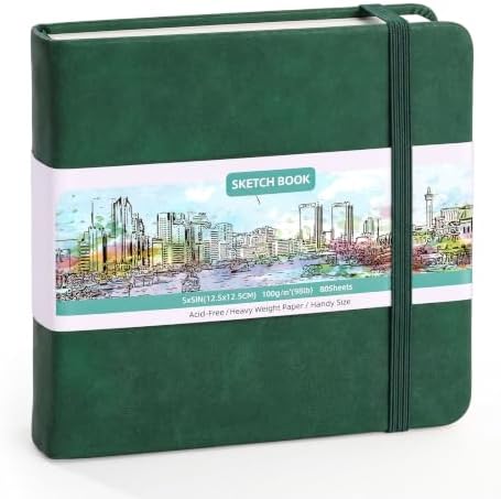 Sketch Book 5 x 5Inch, 80 Sheets Small Sketchbook, Christmas Green