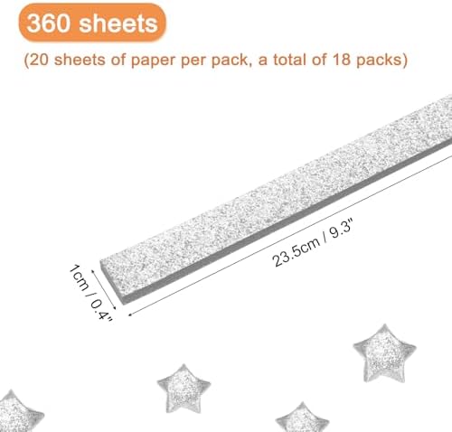 MECCANIXITY 360 Sheets Origami Paper Glitter Stars Papers Silvery Fold Paper for Beginner Arts Crafts Projects,0.4 x 9.3 Inch