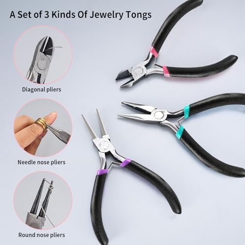 3Pcs Jewelry Making Tools Pliers Kit,Needle Nose/Round Nose Pliers/Diagonal