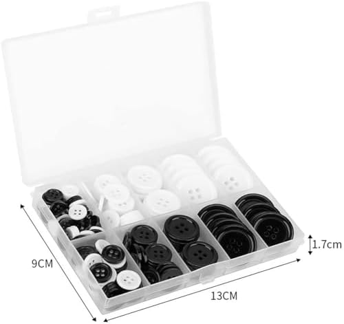 160 Pcs 4 Hole Craft Buttons Assorted Round Buttons Resin Sewing Buttons Black Clothes Buttons Large Small Plastic White Buttons with Storage Box