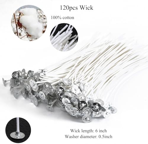 Candle Wicks Kit 120PCS 6 Inch Candle Making Wicks with Candle Holders,Candle Sticks,Candle Strings Thick 100% Cotton Candle Wicks Candle Making Supplies Candle Wicks for Candle Making Candle DIY