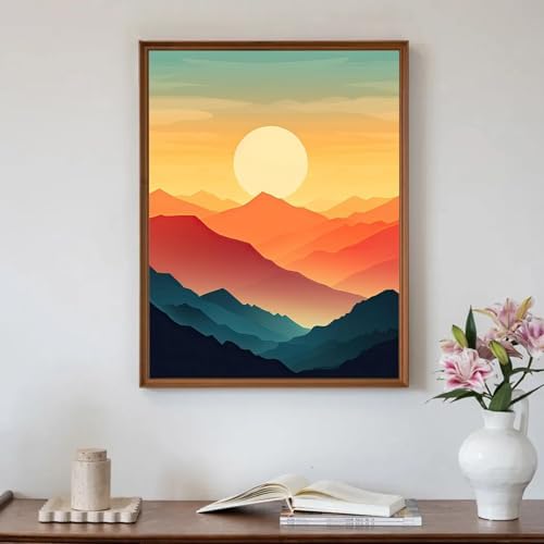 Amaieuin Sunrise Paint by Number Adult,Paint by Numbers Adults with Frame Easel,Adult Paint by Numbers for Home Wall Art Decor 12x8in