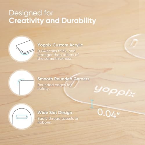 YOPPIX 60 Pieces Acrylic Bookmark Blanks- 6x2”Acrylic Bookmarks with 60 Pcs Ribbon for Reading Lovers DIY Crafts Hanging Tag Gifts Tag Price Tags, Graduation Back to School Gifts(Semicircle)