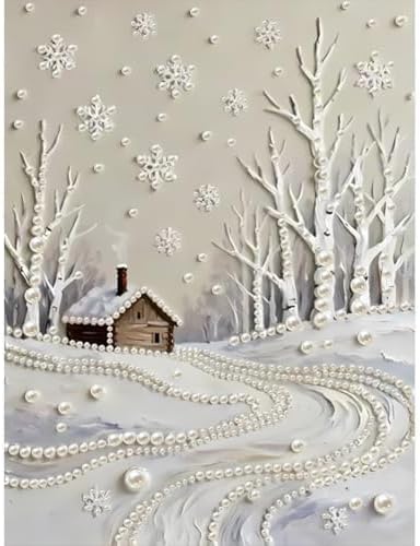 DIYBEADDOT Snow House Diamond Pearl Painting Kits for Adults,5D Snowflake Special Shape Diamond Art Pearl Painting Kits for Beginner,DIY Plastic Pearl Painting Kit for Home Decoration 12 × 16 inch