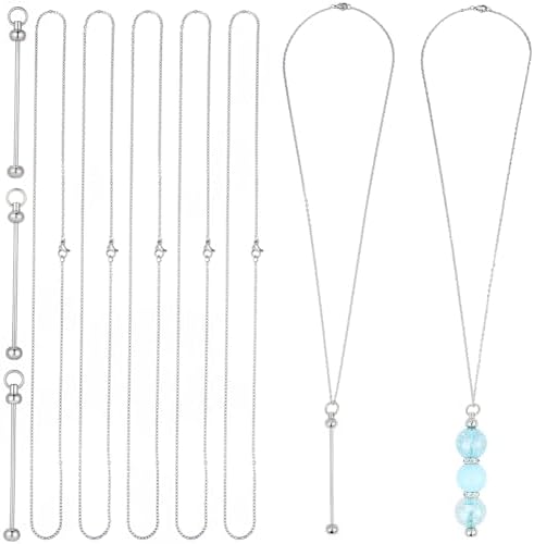 SUNNYCLUE 1 Box 6 Pack Beadable Necklace Blanks Bar Necklace Blanks Silver 60cm Long Stainless Steel Cable Chains with Beading Keychain Bars Kit for Jewelry Making Women Adults DIY Crafts Supplies