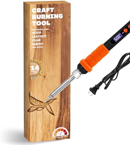 K KERNOWO Wood Burning Tool Kit for Adults & Teens | 17-Piece, Adjustable Temperature Pyrography Pen Set, 14 Premium Tips, Insulated Rubber Grip, For DIY Crafts Gift