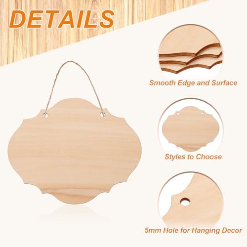 MECCANIXITY Unfinished Hanging Wood Sign Blank with Ropes 6"x5" Unfinished Wood Crafts Boards Wooden Plaques for Crafts DIY Painting Burning Carving Door Wall Decoration, Style 4, Pack of 12