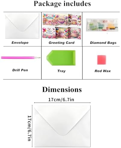 ACSAUMMY DIY Happy Birthday Diamond Art Painting Cards, 6 Pack Cake Gem Art Greeting Cards with Envelopes, 5D Diamond Dots Kits Birthday Cards Making Kits for Adults Family Friends Birthday Gifts
