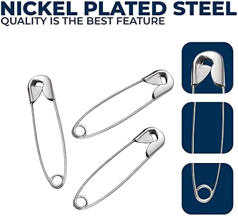 250 Pack Safety Pins by Luxurecourt, 4 Assorted Sizes of Durable, Silver Small and Large Safety Pins Bulk, Rust-Resistant Nickel Plated Steel, Sharp Edge Pins for Clothes, Sewing, Arts & Craft