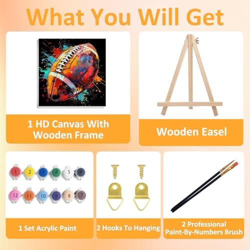 Mandun Football Paint by Numbers Kit for Kids, 8x8 inch