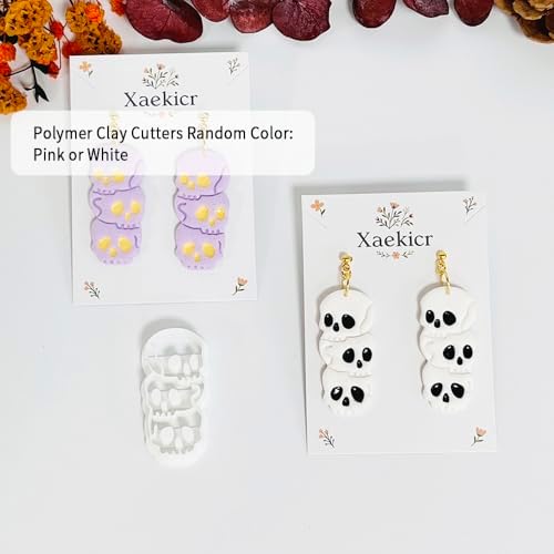 Xaekicr Halloween Skull Polymer Clay Cutters – 3-Stacked Skull Shape Clay Earring Cutters for DIY Jewelry, Polymer Clay Molds, Clay Tools – Halloween Cookie & Earring Making Supplies