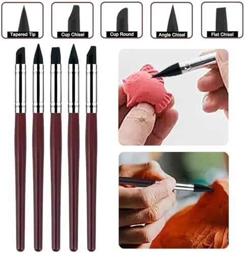 15 PCS Blue Clay Sculpting Tools Set, Professional Silicone Brushes & Dotting Tools Kit for Polymer Clay, Air Dry Clay, Pottery, Modeling & Crafting for Adult-Black