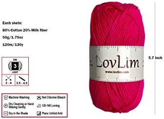Yarn Pack, 2 skeins of 50g Each, Soft Cotton Yarn for Crochet and Knitting, Craft DK Amigurumi Yarn (Hot Pink)