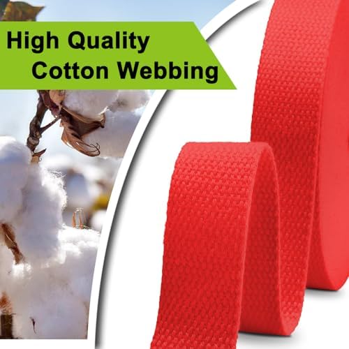 Cotton Webbing 1.5 Inch 12 Yards Natural Cotton Webbing Straps for Bags Handles, 1.5 Inch Weave Webbing for Cloth Tote Bag Straps Making,Cloth Belt, DIY Crafts Decoration (Red)