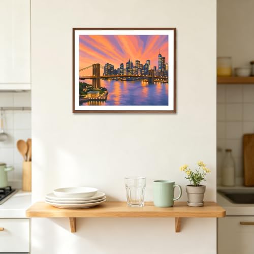 ARNLRDYA New York Cityscape Sunset Paint by Number Kits, Downtown View Hand-Painted Art, Brooklyn Bridge Canvas Acrylic Painting Set, Modern Urban Paint by Numbers for Home Decor(16×20inch, Unframe)