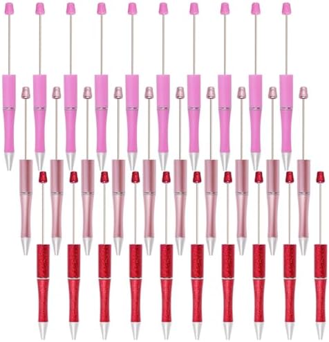 30Pcs Beadable Pens Beaded Ballpoint Pens Bulk for DIY Writing Red Pink