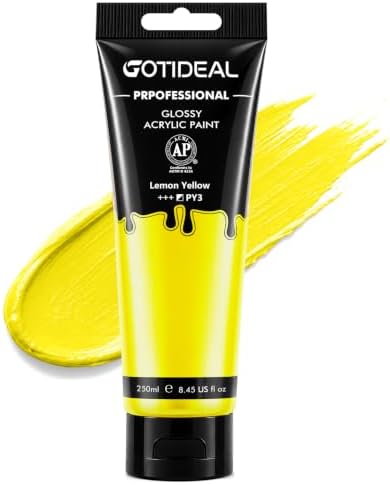 GOTIDEAL Yellow Acrylic Paint, Lemon Yellow Paint (250ml / 8.45oz) Tube