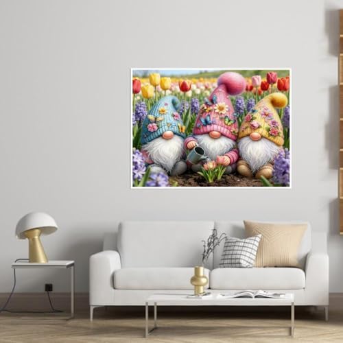 KYOQFVN Gnome Diamond Art Kits for Adults - Flowers Diamond Painting Kits for Beginners, 5D DIY Full Round Drill Diamonds Art Painting Kit for Home Wall Decor 12X16 Inch