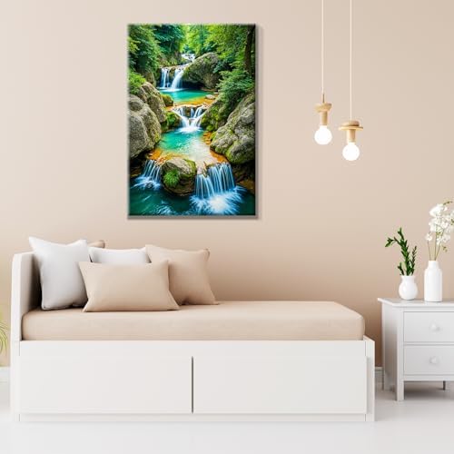 JOOZ Paint by Numbers Kit for Adults with Frame Waterfall 8x12 Inch