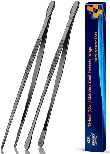 JETKONG 2 Pcs 18 Inch (45cm) Stainless Steel Grill Tongs Heavy Duty Giant Tweezer Tongs, Extra Large Tweezers Tools for Cooking, Grilling, BBQ and Turning Food (Black)