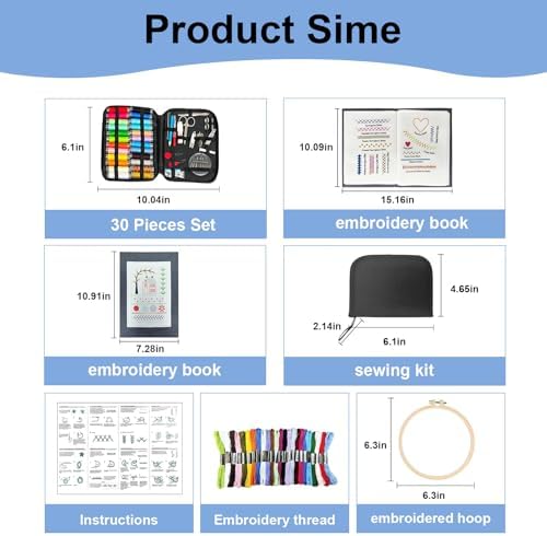 123 PCS Embroidery Kit for Adults, Portable Beginners Stitch Book Set