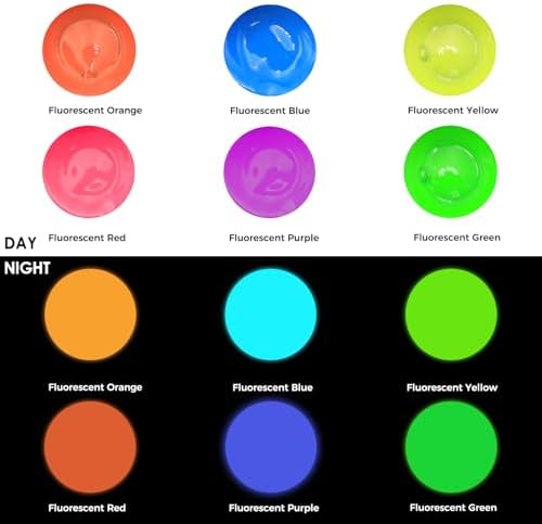 Artecho 6 Fluorescent Colors Acrylic Paint 120ml /4.05oz Tube | Semi Glossy Finish, High Pigment Rich Color Craft Paint for Canvas, Fabric, Non-Toxic