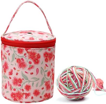 Mini Yarn Storage Small Size Yarn Bag for Crocheting with Holes,Empty Round Knitting Tote Bags protable Yarn Holder,Perfect for Travel,Beginner & Crocheter(Red Dandelion)