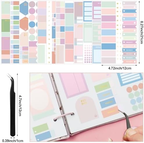 Ctosree 24 Sheets Planner Stickers with Tweezer to Do List, Macaron Color