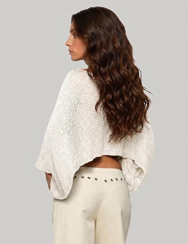 MAKABO Women's Off Shoulder Mesh Knit Cover Up Summer Beach Asymmetrical Vacation Bolero