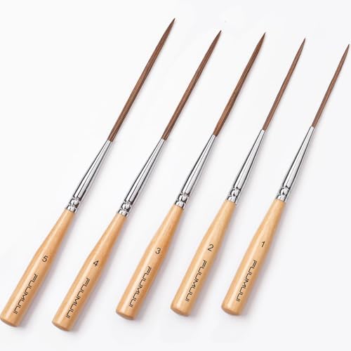 Fuumuui Long Liner Brush, 5pcs Ox Ear Hair Liner Paint Brush Set for Filling Corners, Marking, Outlining, Creating Edge Borders - Watercolor Acrylic Oil