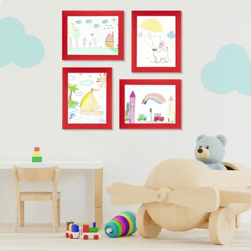 [2-Pack] Kids Art Frames, 8.5x11 Front Opening Kids Artwork Frames Changeable, Red Artwork Display Storage Frame for Wall, Holds 50 Pcs, for 3D Picture, Crafts, Children Drawing, Hanging Art,